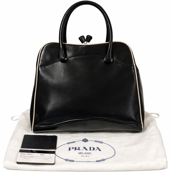 Prada Vitello Nero Black Patent Leather Bowler Handbag Vintage